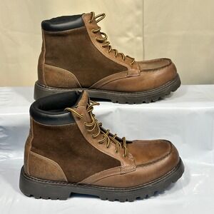 Merona Work Boots Mens Size 13 Brown Moc Toe Lace Up Lug Sole Excellent